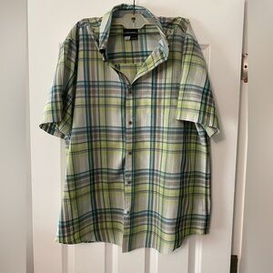 Marmot Men's Plaid Short Sleeve Button-Up Shirt Green Gray Yellow Size L